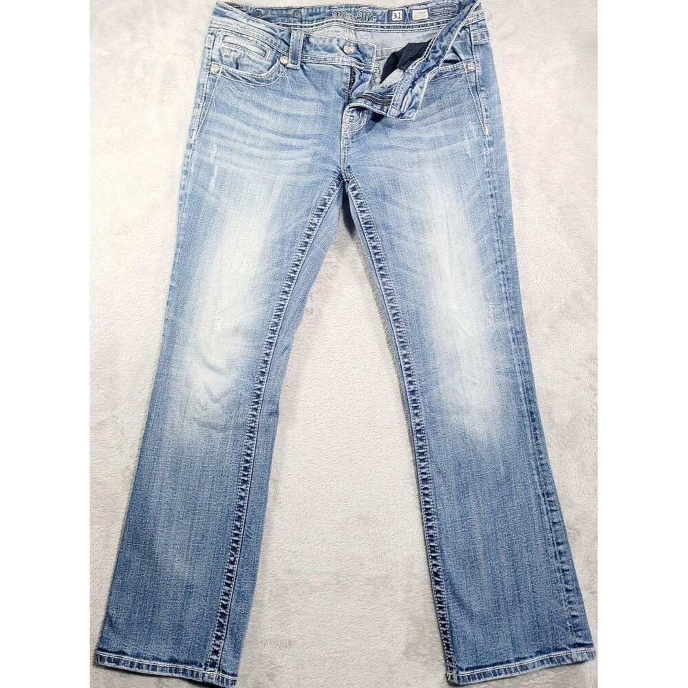 Miss Me Easy Boot Jeans Womens 31 Blue Light Wash Embroidered Stretch Denim